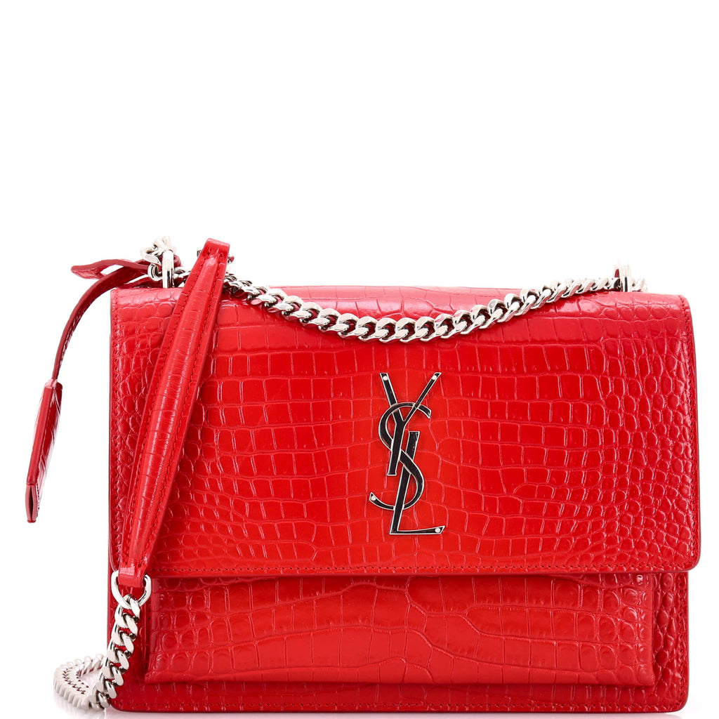 Sunset Crossbody Bag Crocodile Embossed Leather Medium