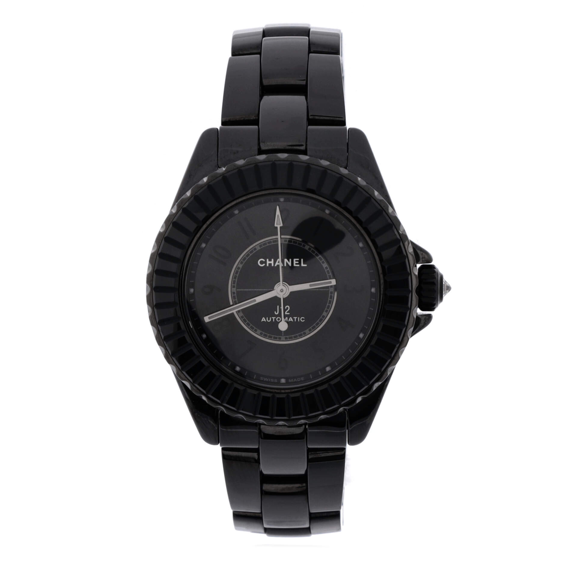 J12 Noir Limited Edition Automatic Watch Ceramic and Stainless Steel with Baguette Sapphire Bezel 33