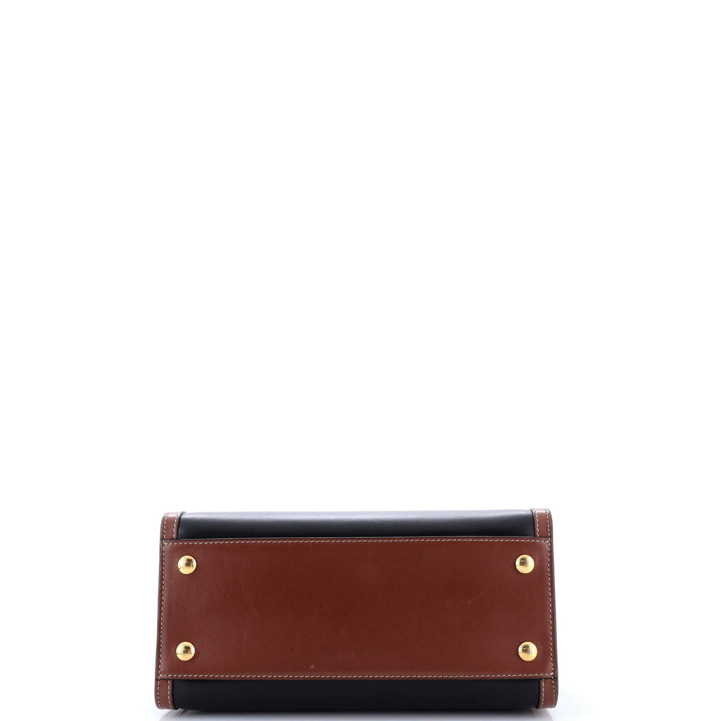 Title Two Handle Tote Leather with Vintage Check Canvas Mini