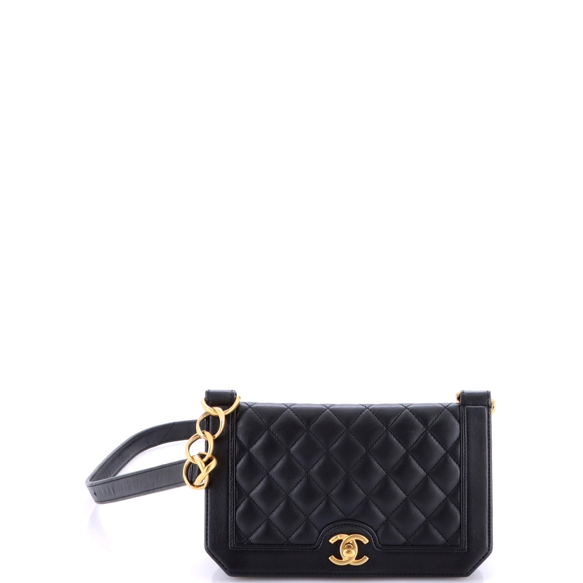 Chain Link Full Flap Bag Quilted Grained Calfskin Small