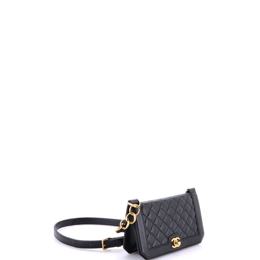 Chain Link Full Flap Bag Quilted Grained Calfskin Small