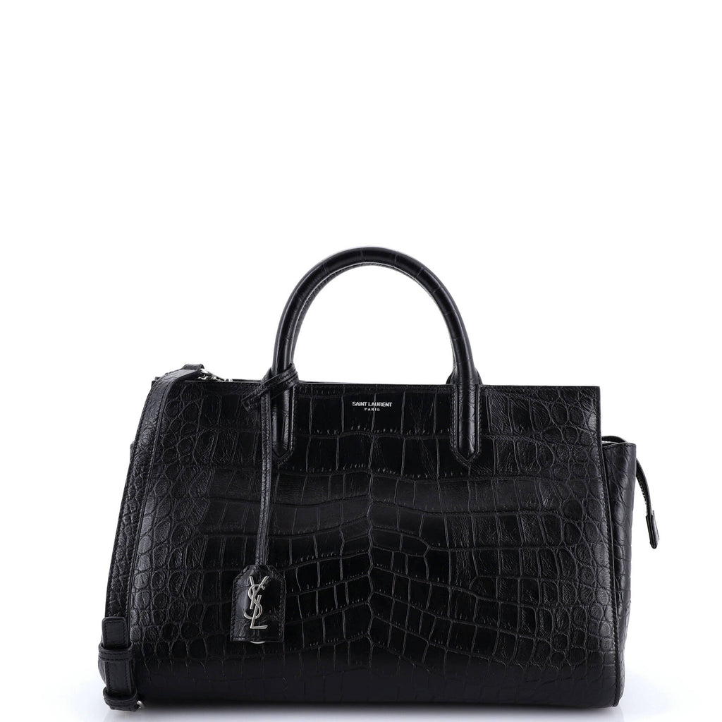 Rive Gauche Cabas Crocodile Embossed Leather Small
