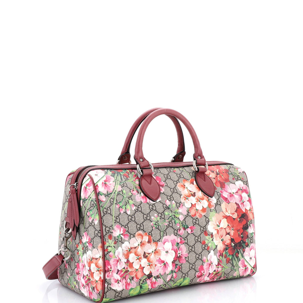 Convertible Boston Bag Blooms Print GG Coated Canvas Medium