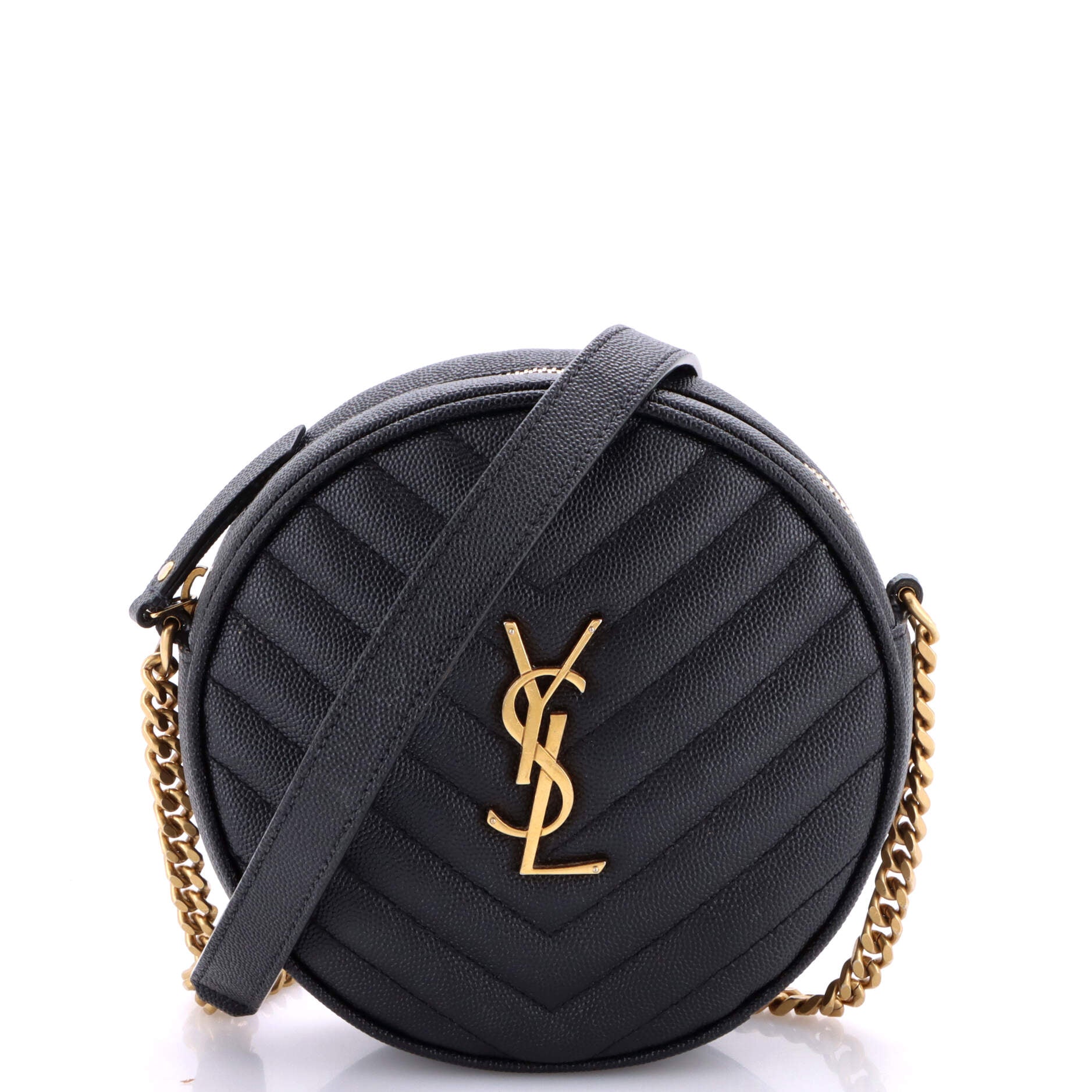 Vinyle Round Camera Bag Matelasse Chevron Leather