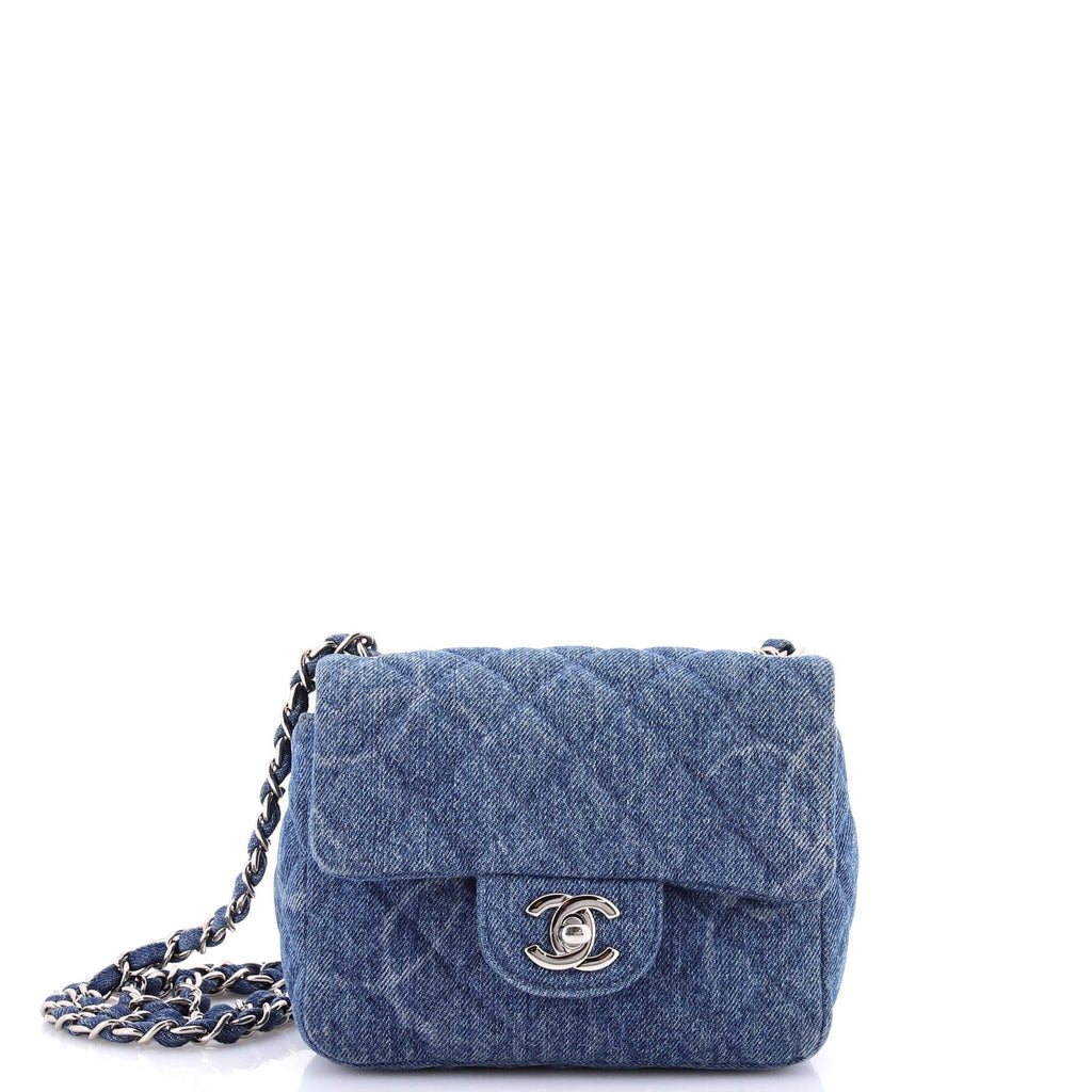 Square Classic Single Flap Bag Quilted CC Printed Denim Mini