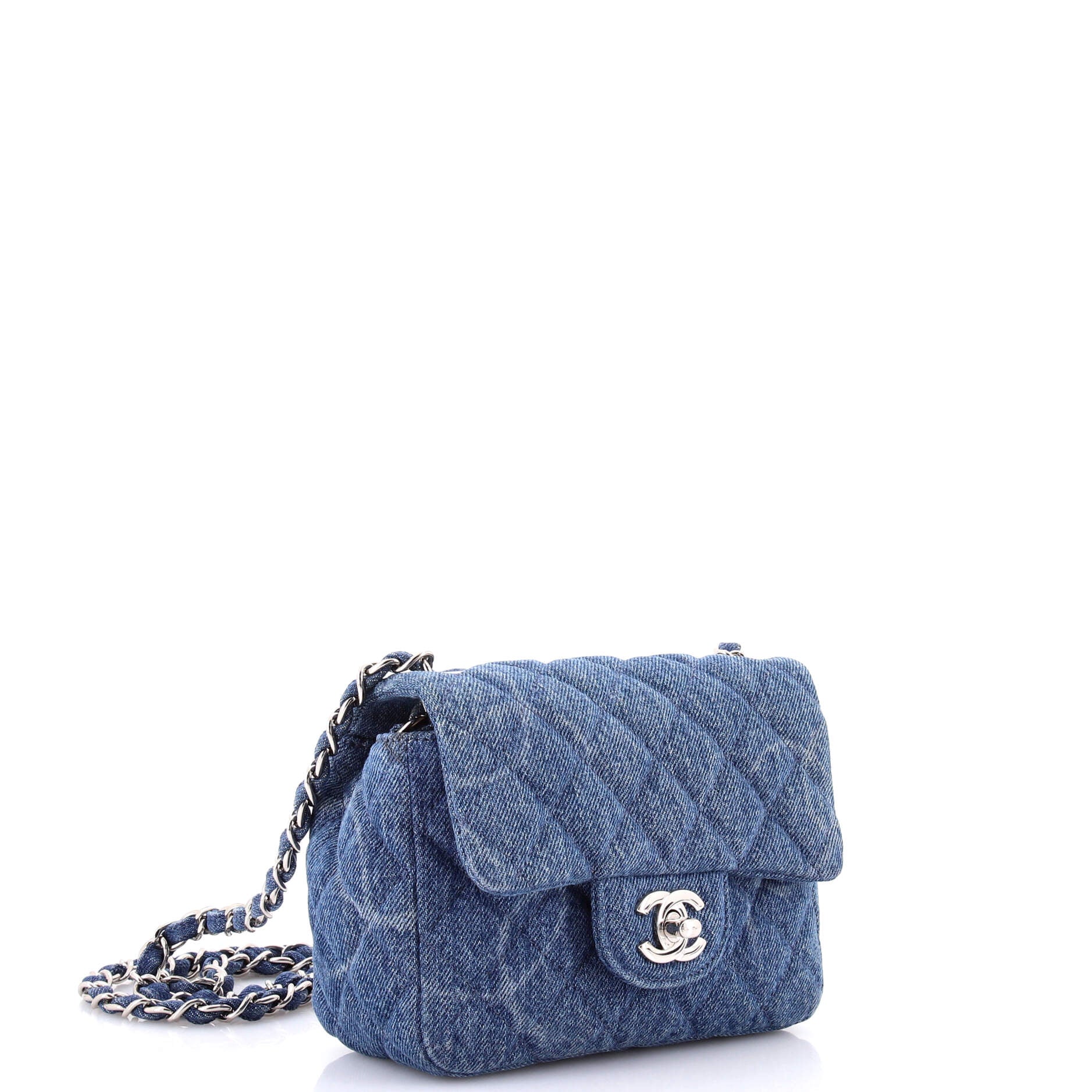 Square Classic Single Flap Bag Quilted CC Printed Denim Mini