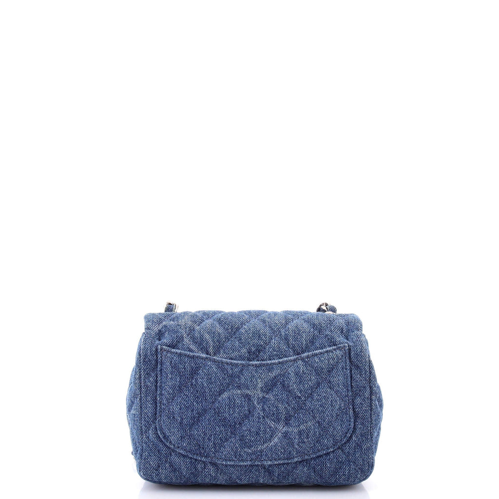 Square Classic Single Flap Bag Quilted CC Printed Denim Mini