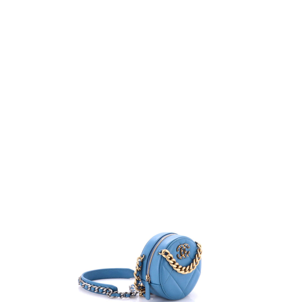 19 Round Clutch with Chain Quilted Leather
