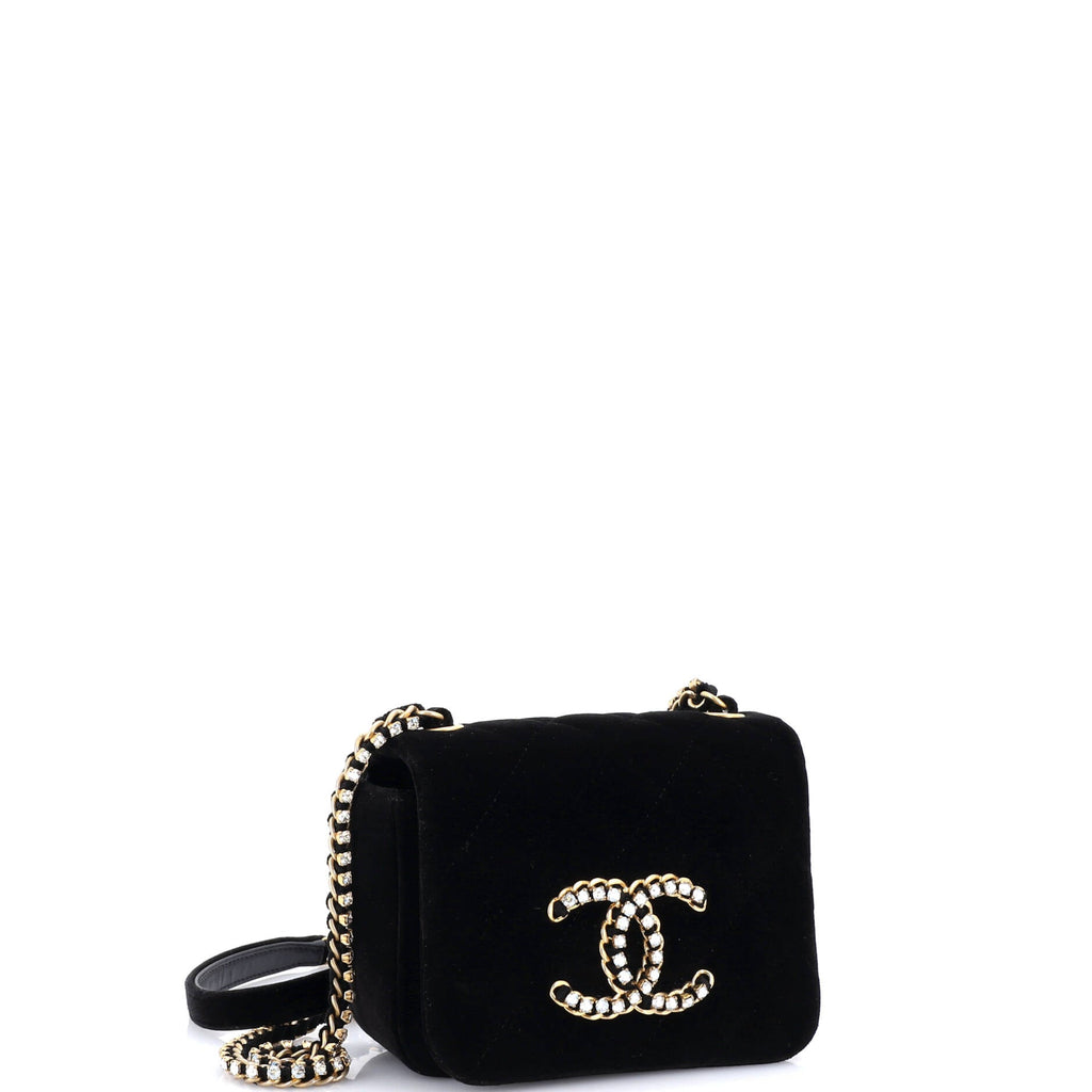Crystal CC Full Flap Bag Quilted Velvet Mini