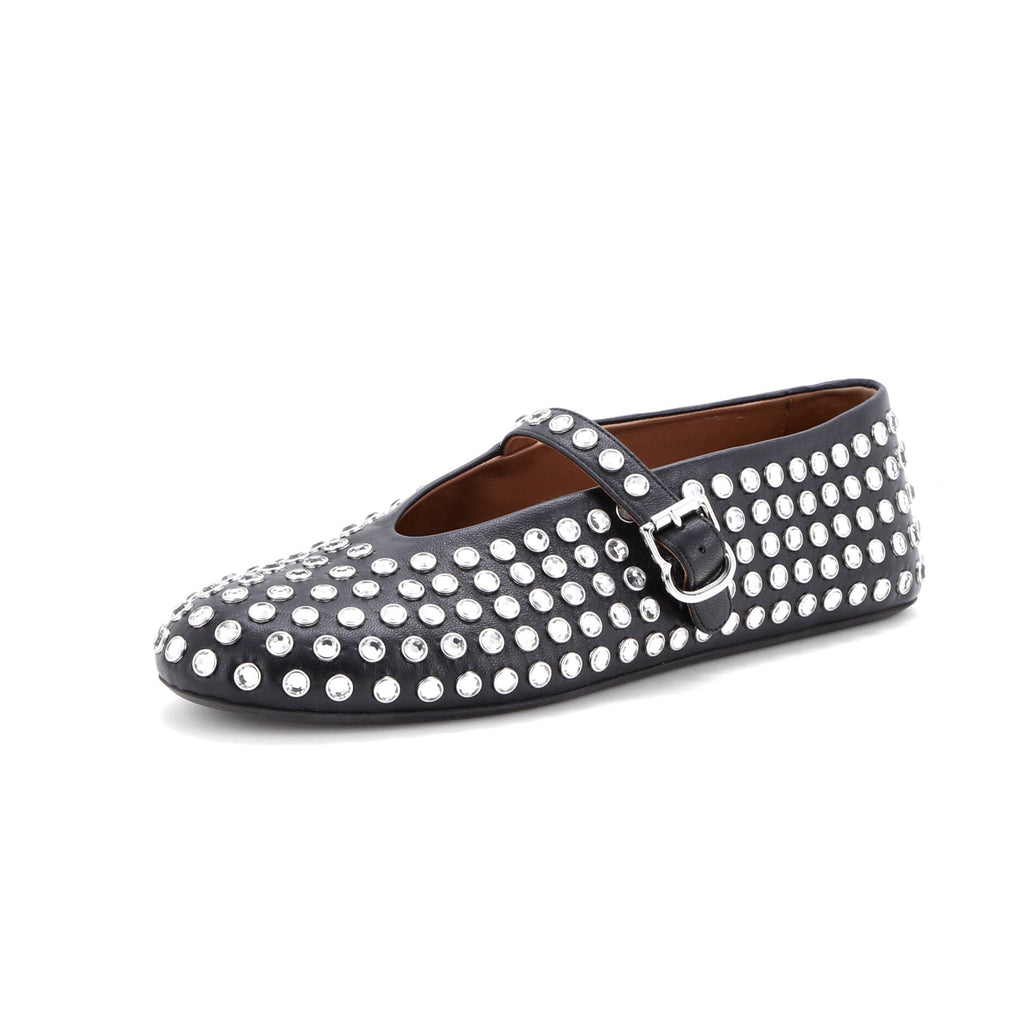 Women's Buckle Ballerina Flats Leather with Crystals
