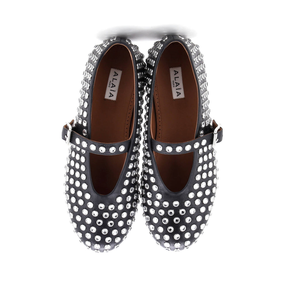 Women's Buckle Ballerina Flats Leather with Crystals