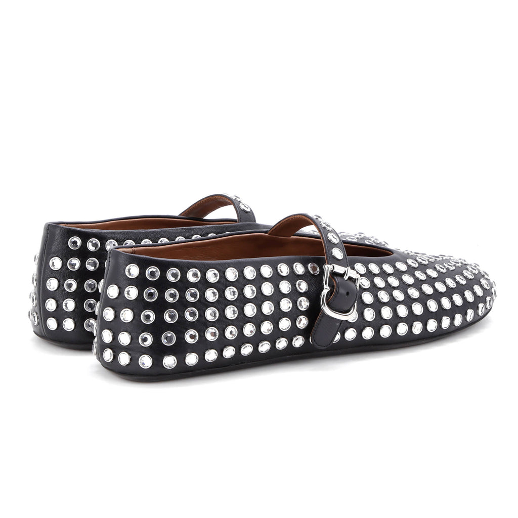 Women's Buckle Ballerina Flats Leather with Crystals