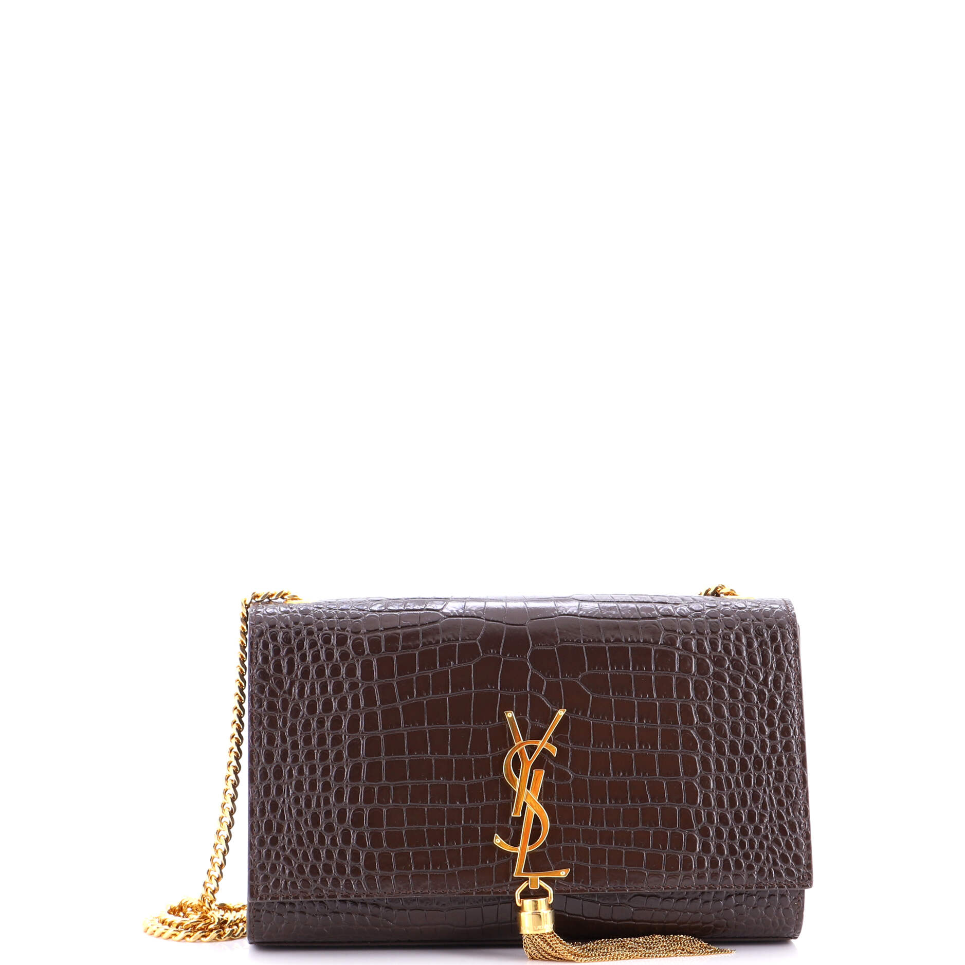 Classic Monogram Tassel Crossbody Bag Crocodile Embossed Leather Medium