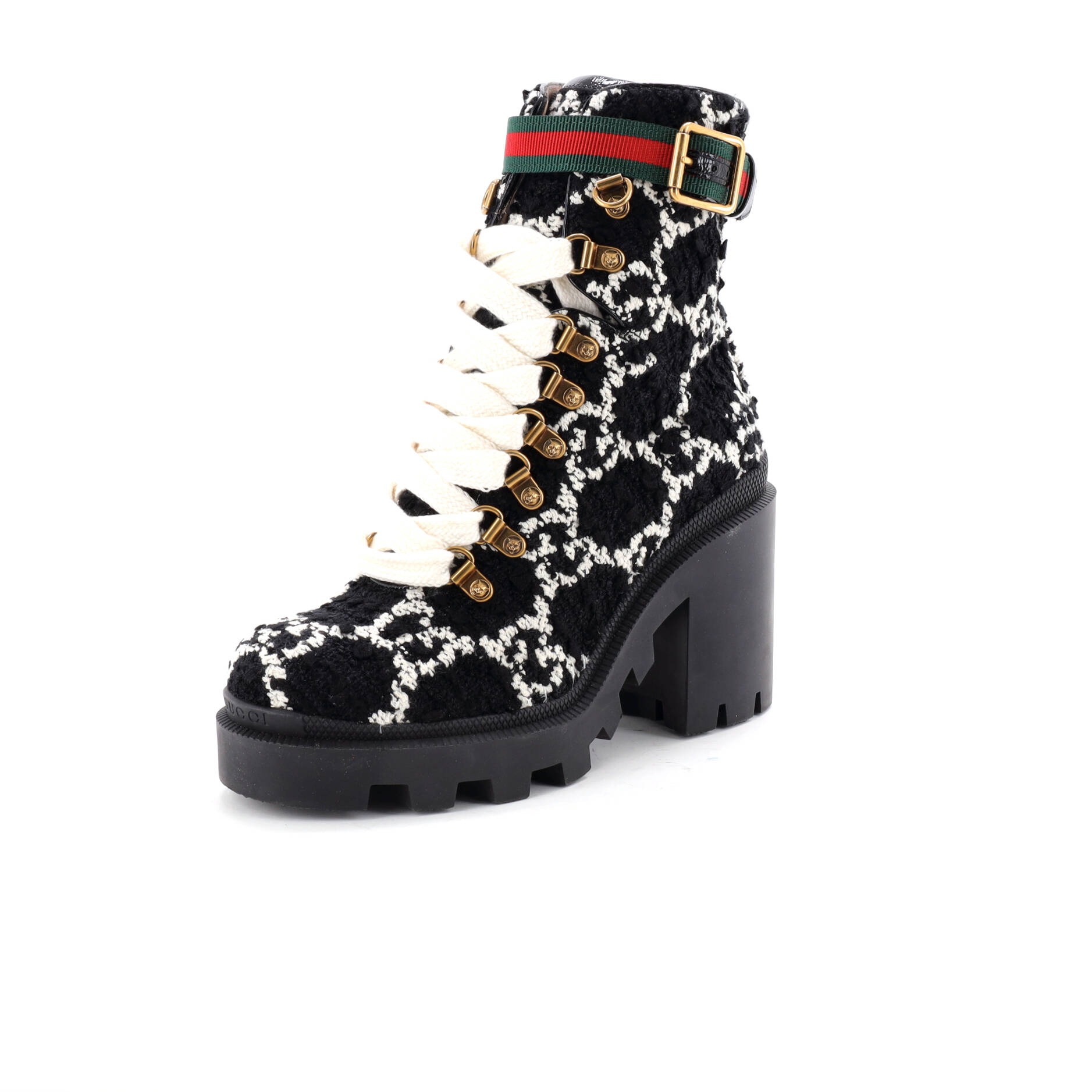 Women's Heeled Lace Up Combat Ankle Boots GG Tweed