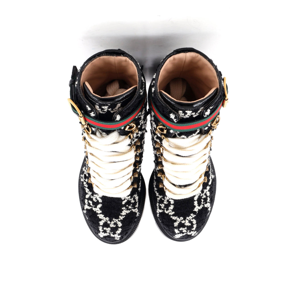 Women's Heeled Lace Up Combat Ankle Boots GG Tweed