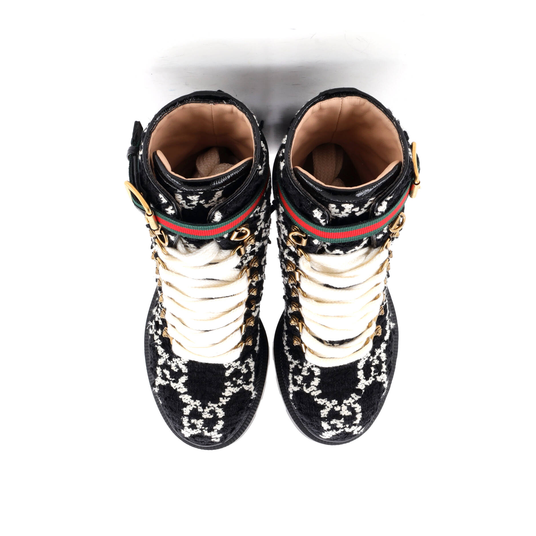 Women's Heeled Lace Up Combat Ankle Boots GG Tweed