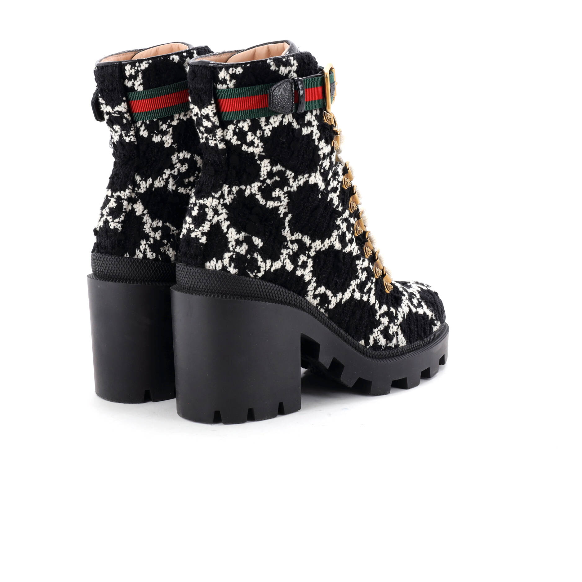 Women's Heeled Lace Up Combat Ankle Boots GG Tweed