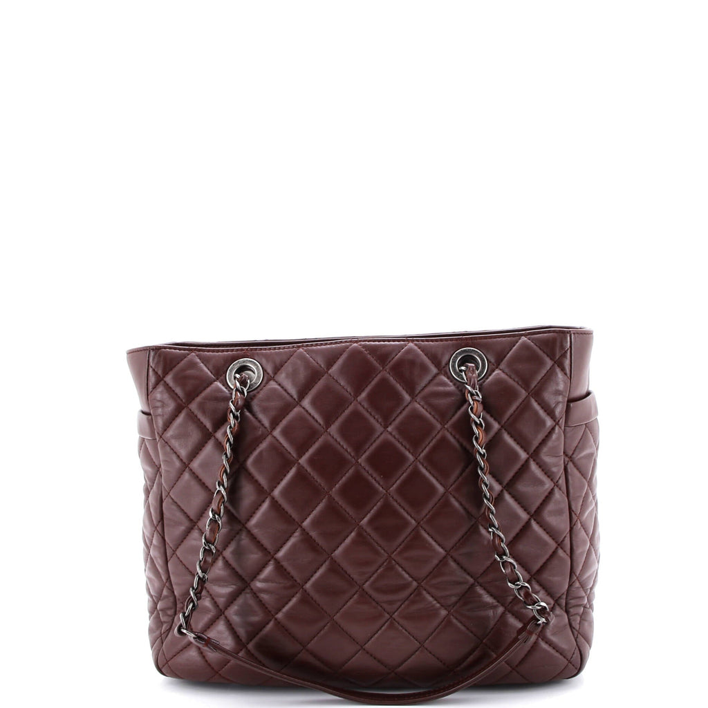 Front Pocket Chain Shopping Tote Quilted Lambskin Small