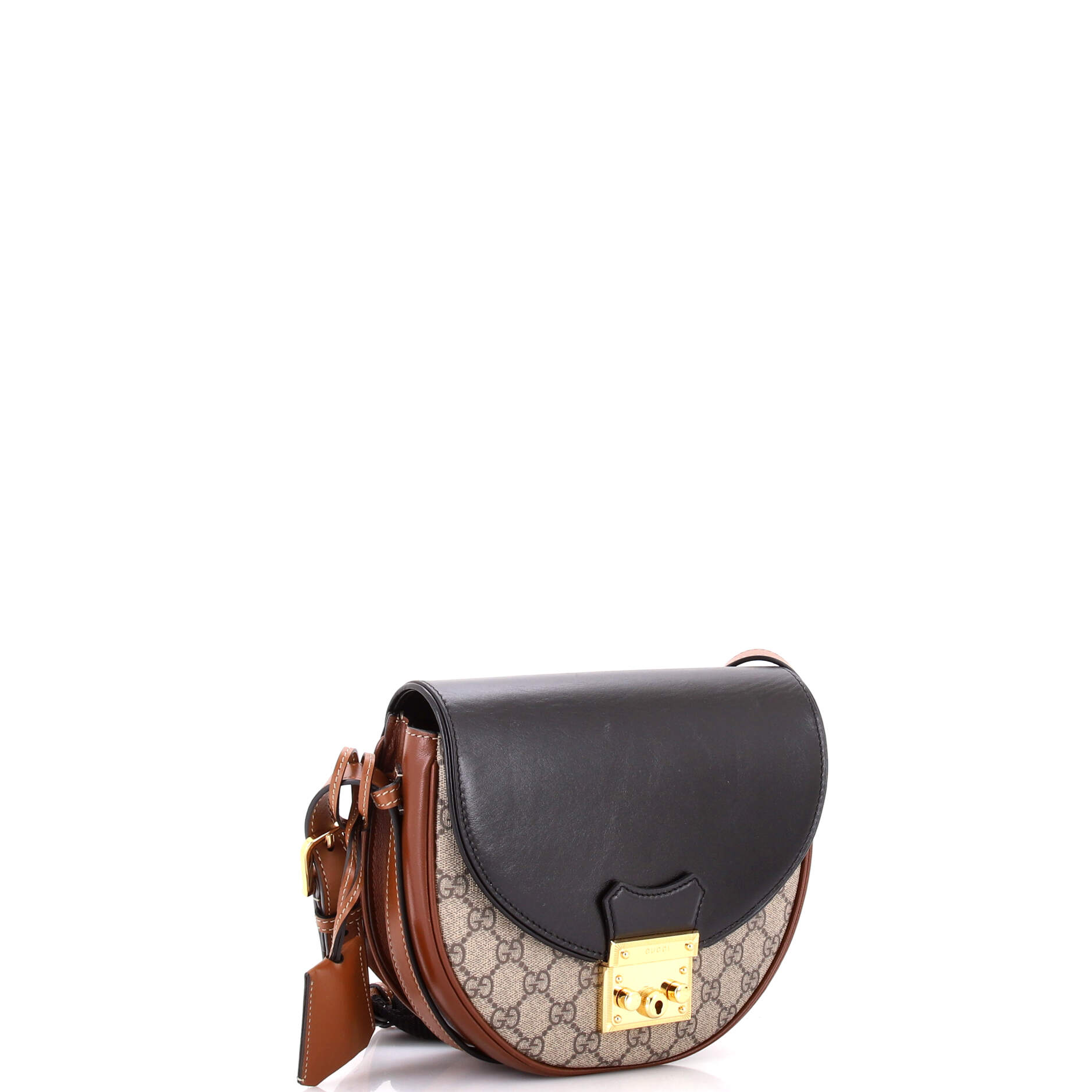 Padlock Saddle Shoulder Bag GG Coated Canvas and Leather Small