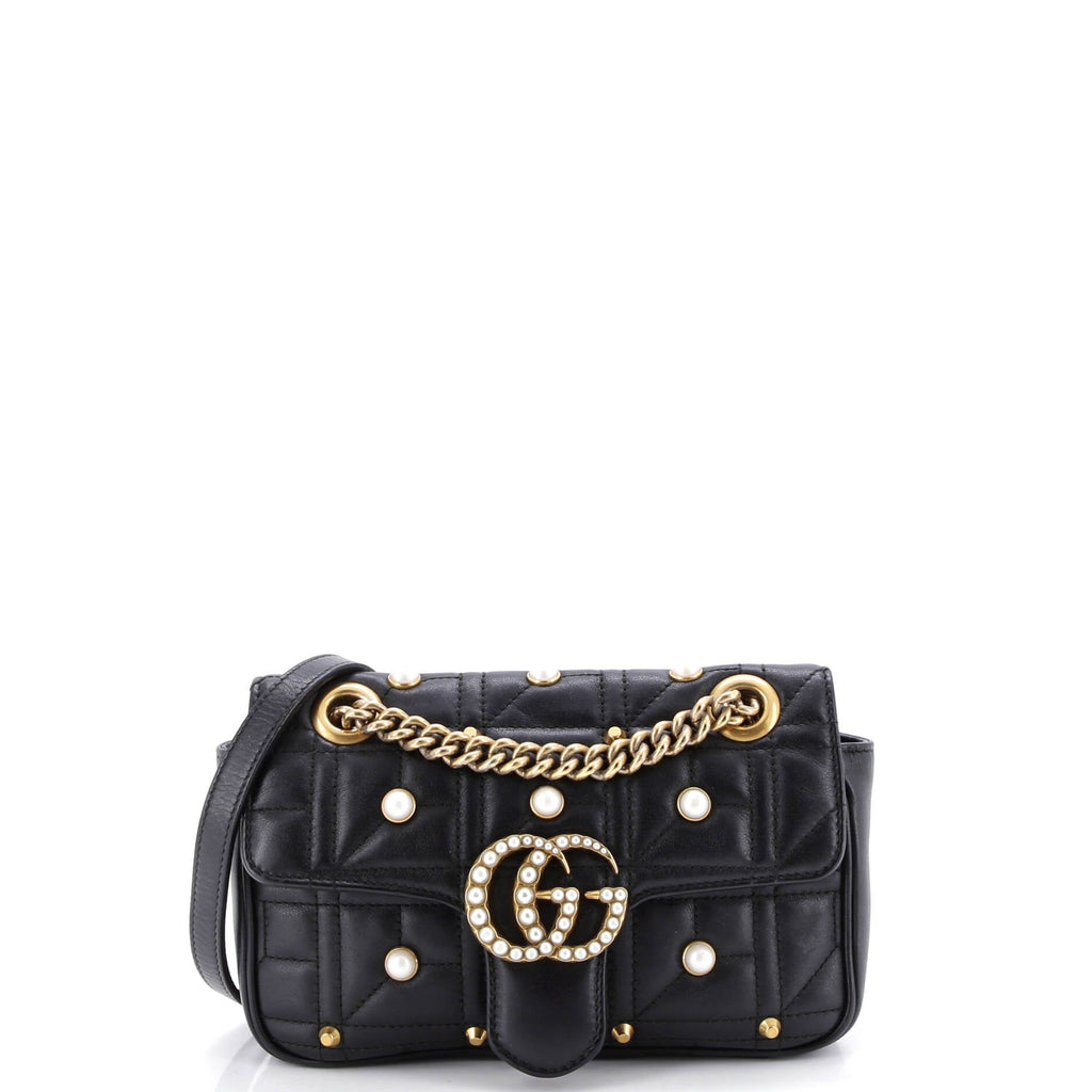 Pearly GG Marmont Flap Bag Embellished Matelasse Leather Mini