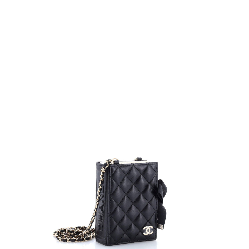 CC Book Card Holder with Chain Quilted Lambskin