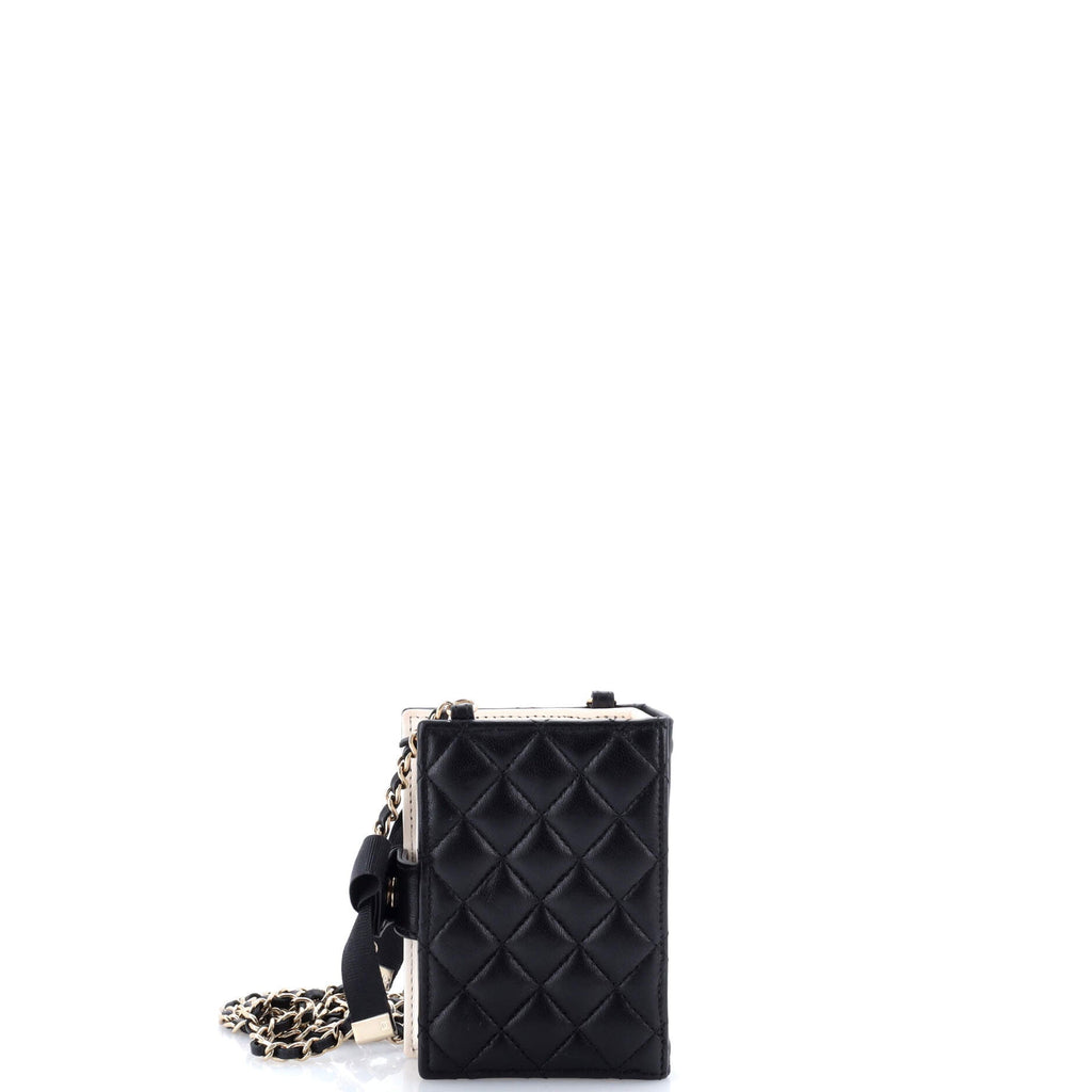 CC Book Card Holder with Chain Quilted Lambskin