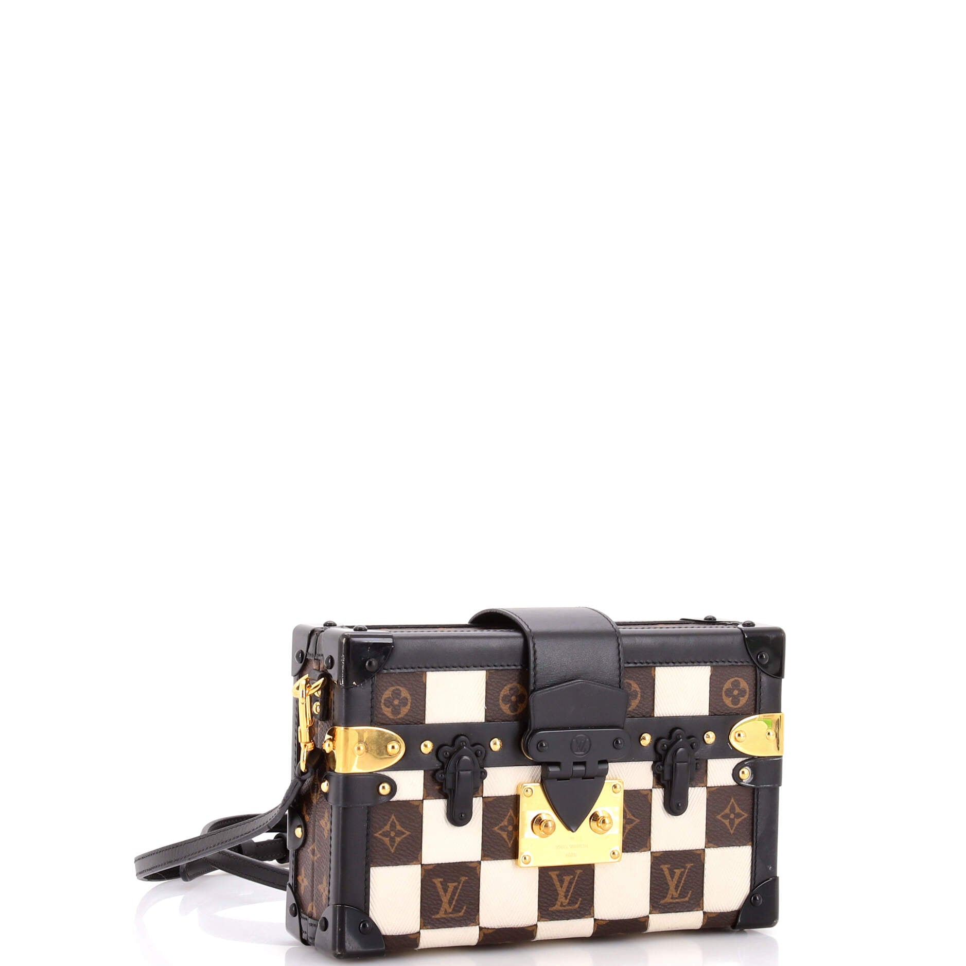 Petite Malle Handbag Damier Tressage Monogram Canvas and Leather