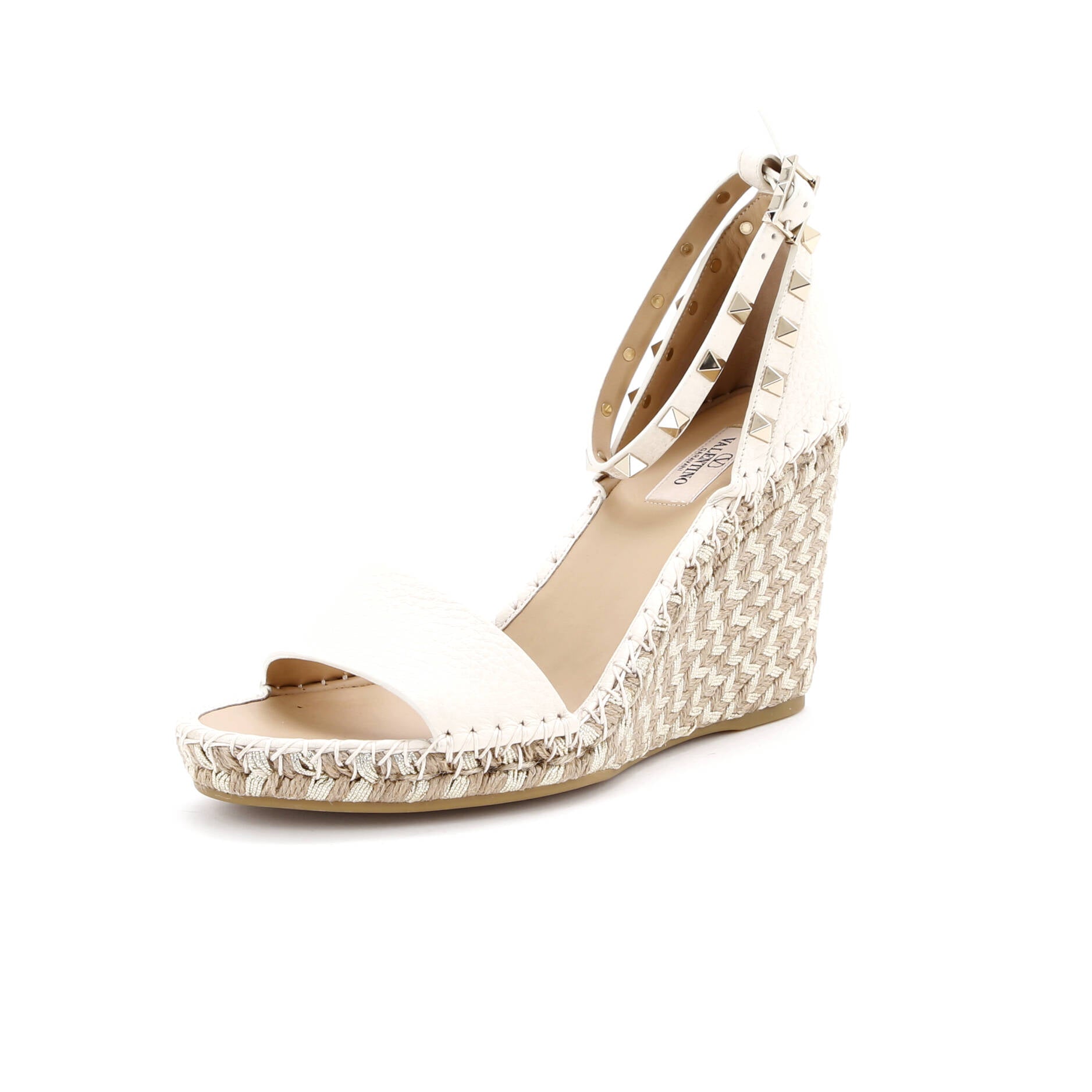 Women's Rockstud Ankle Strap Double Wedge Sandals Leather