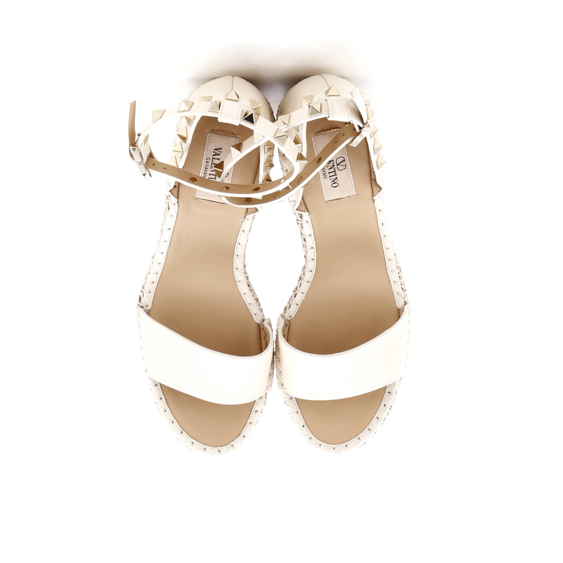 Women's Rockstud Ankle Strap Double Wedge Sandals Leather