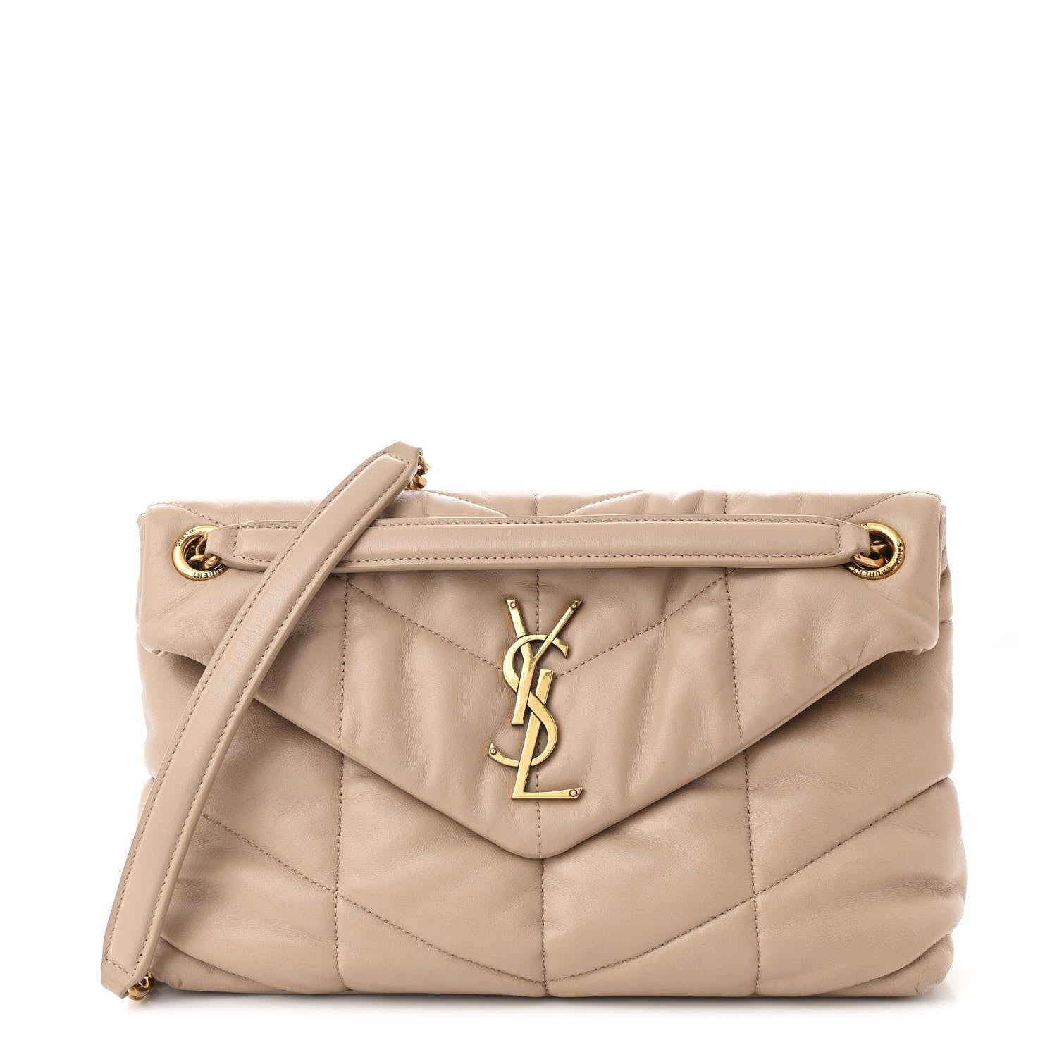 Lambskin Quilted Small Loulou Puffer Monogram Chain Satchel Dark Beige