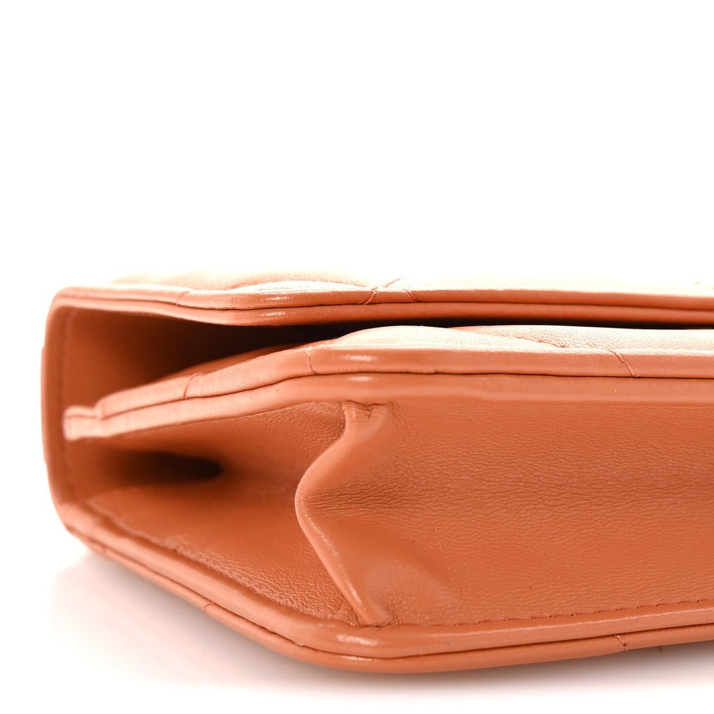 Lambskin Quilted Chanel 19 Wallet On Chain WOC Orange