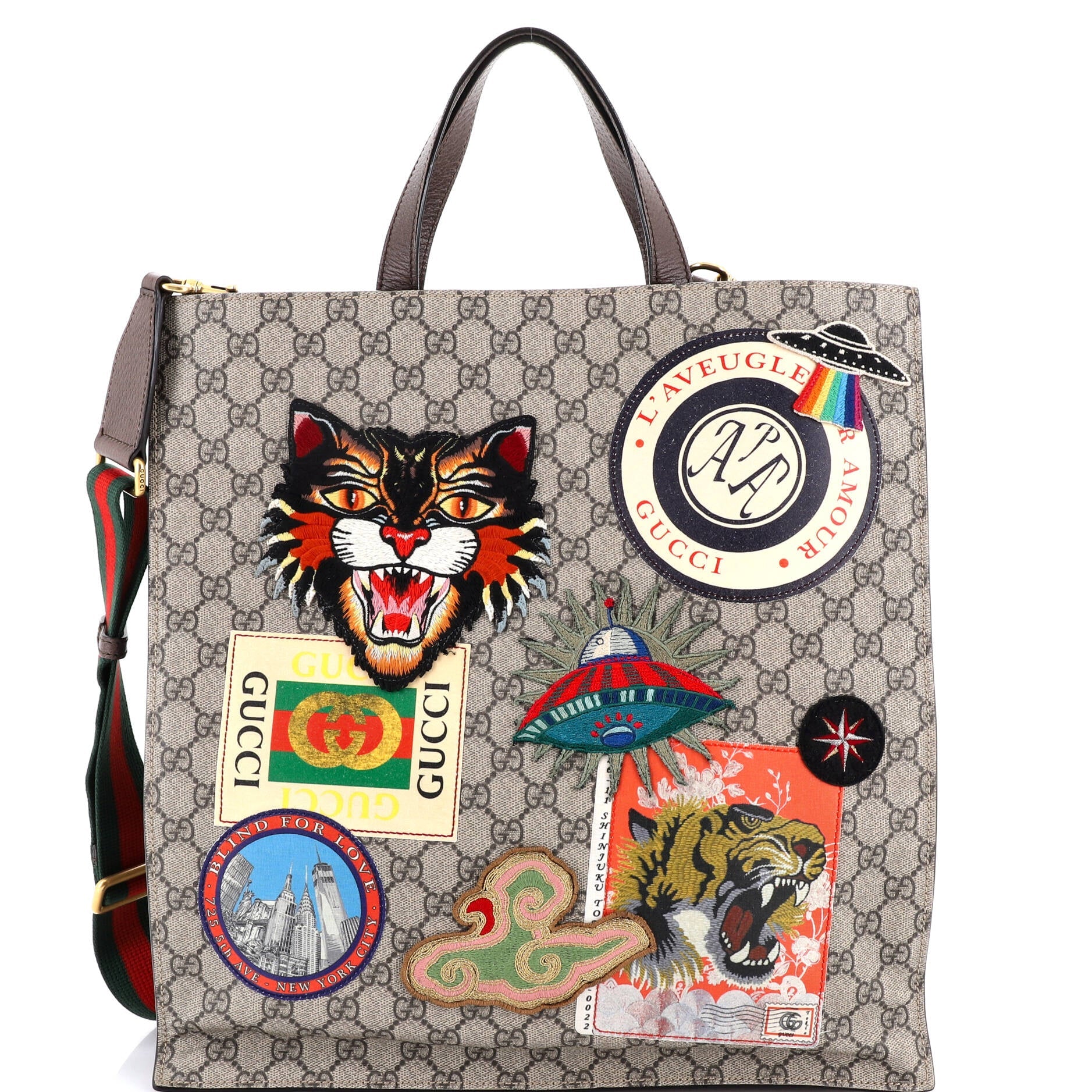 Courrier Convertible Soft Open Tote GG Coated Canvas with Applique North South