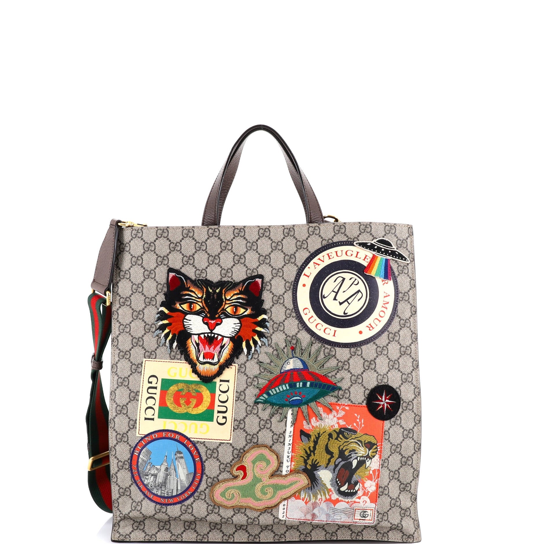 Courrier Convertible Soft Open Tote GG Coated Canvas with Applique North South