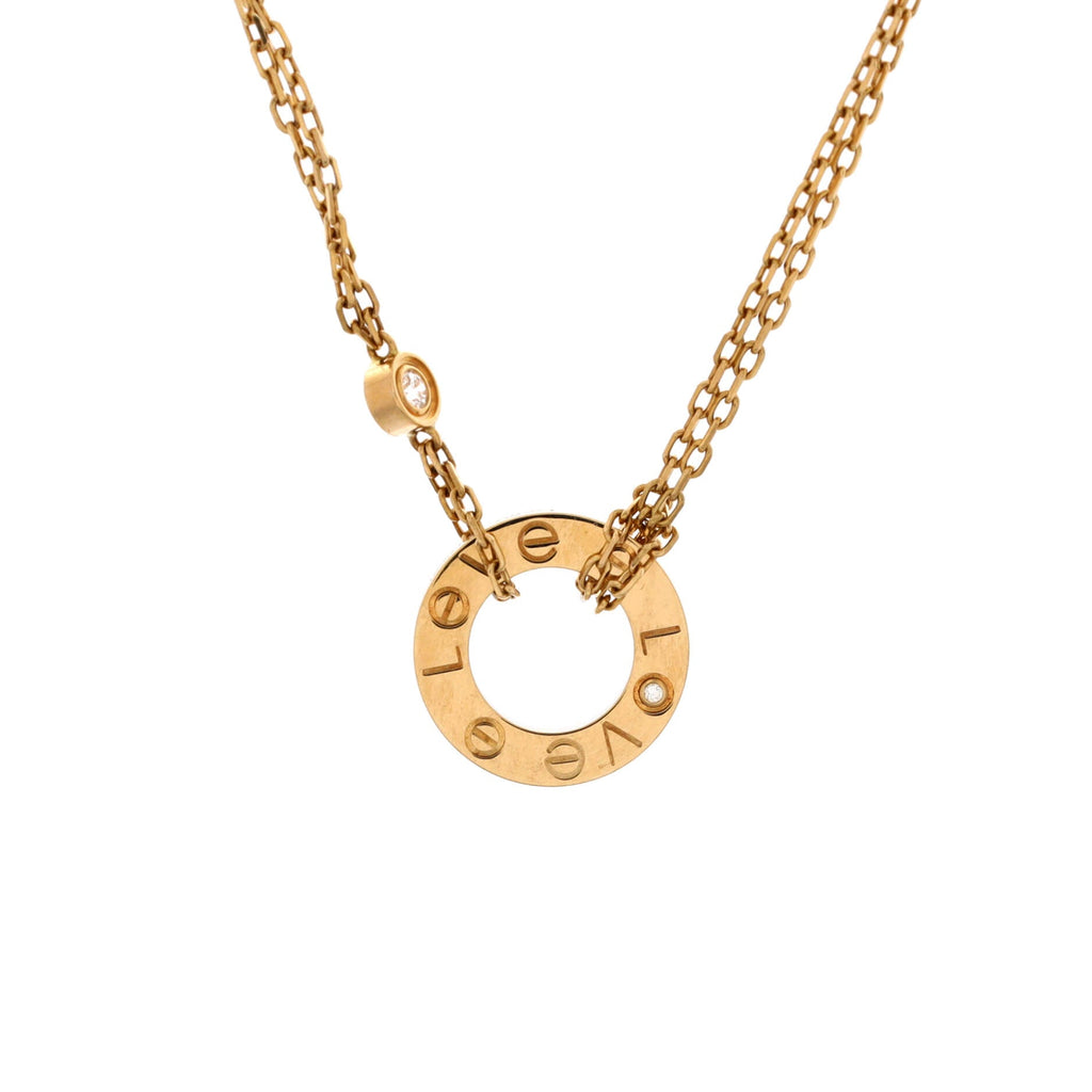 2 Diamonds Love Pendant Necklace 18K Yellow Gold and Diamonds
