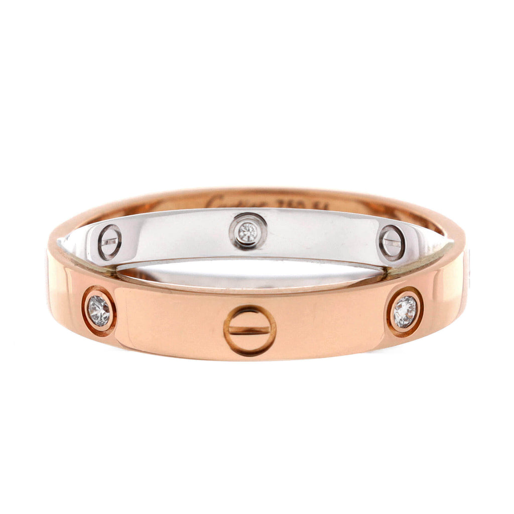 Love 6 Diamonds Double Ring 18K Rose Gold and 18K White Gold with Diamonds