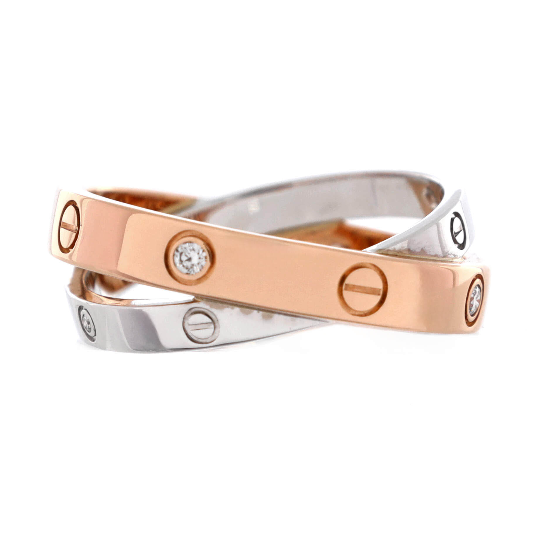 Love 6 Diamonds Double Ring 18K Rose Gold and 18K White Gold with Diamonds