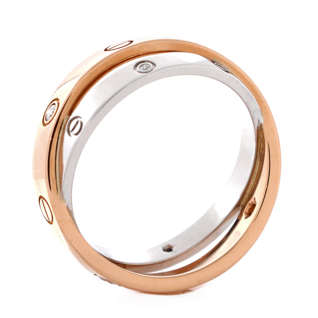 Love 6 Diamonds Double Ring 18K Rose Gold and 18K White Gold with Diamonds