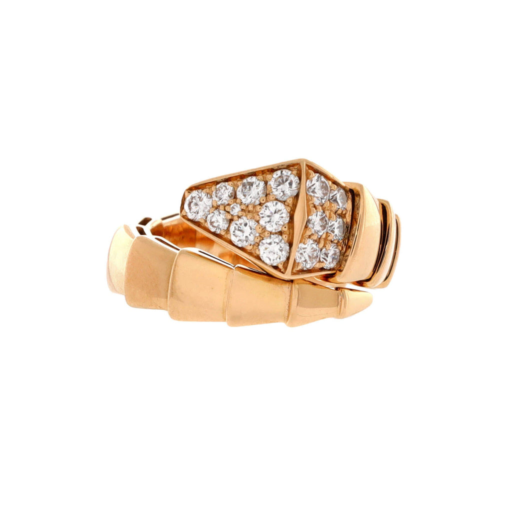 Serpenti Viper One-Coil Ring 18K Rose Gold with Diamonds Wide