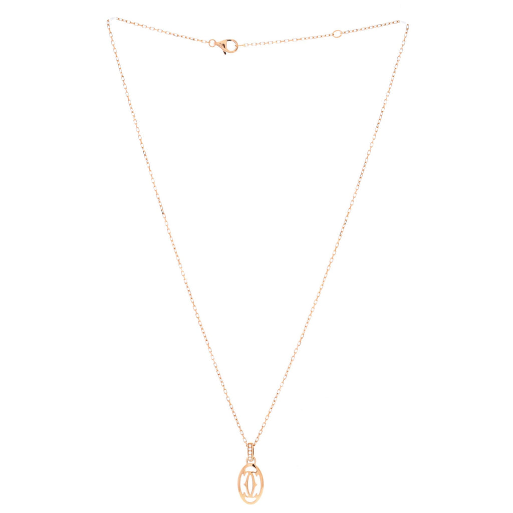 Logo Double C Pendant Necklace 18K Rose Gold with Diamonds