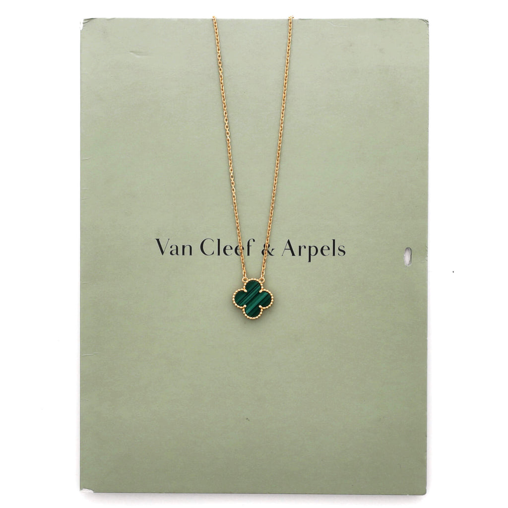 Vintage Alhambra Pendant Necklace 18K Yellow Gold and Malachite