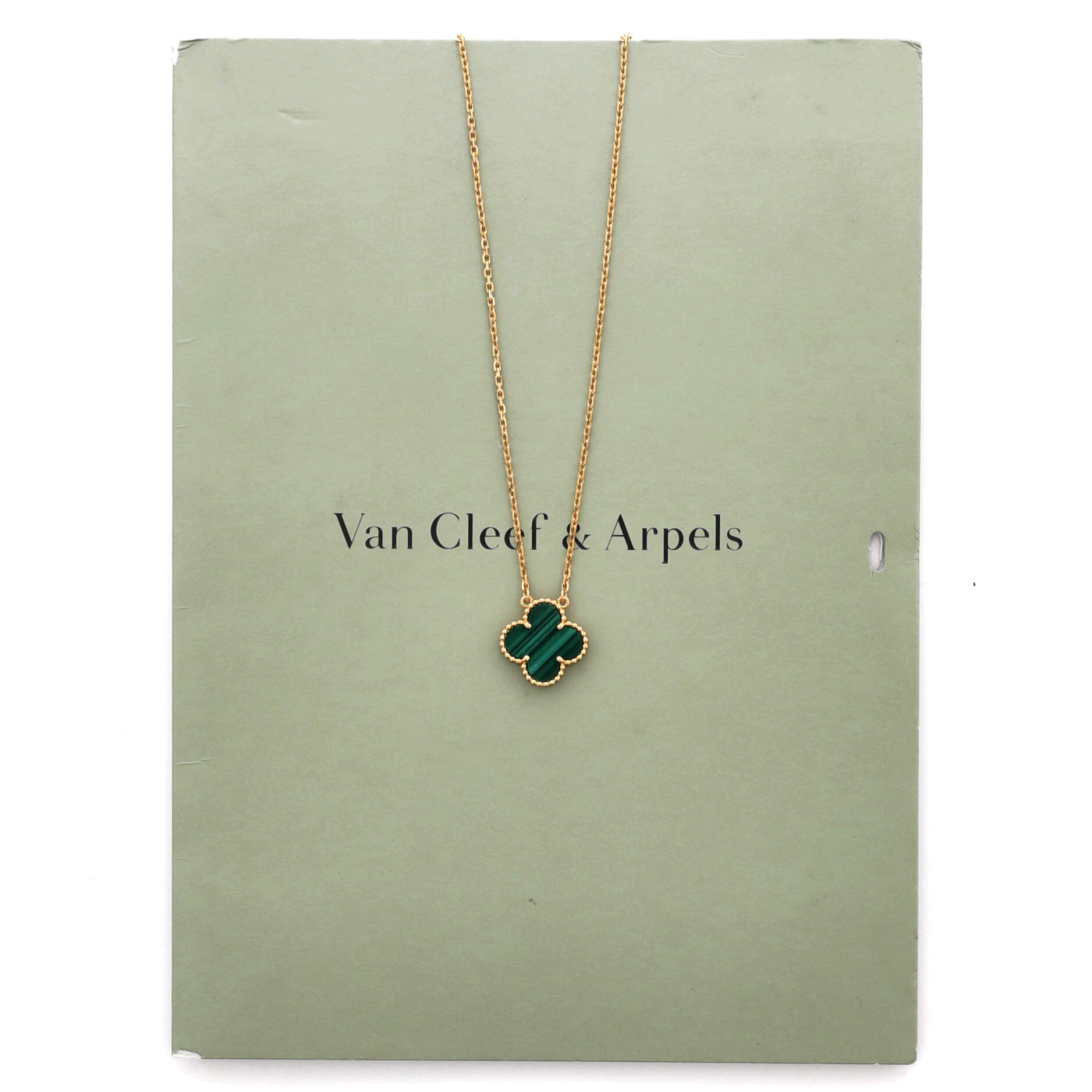 Vintage Alhambra Pendant Necklace 18K Yellow Gold and Malachite