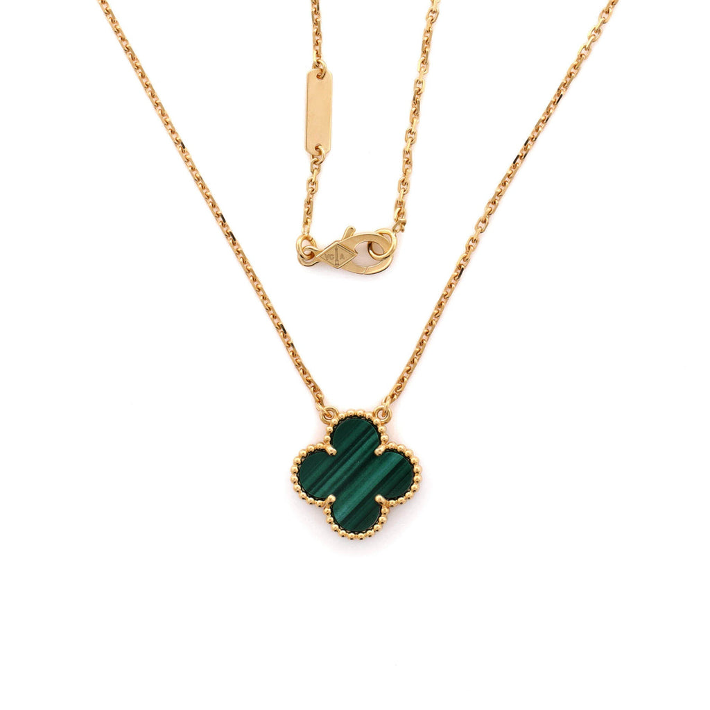 Vintage Alhambra Pendant Necklace 18K Yellow Gold and Malachite