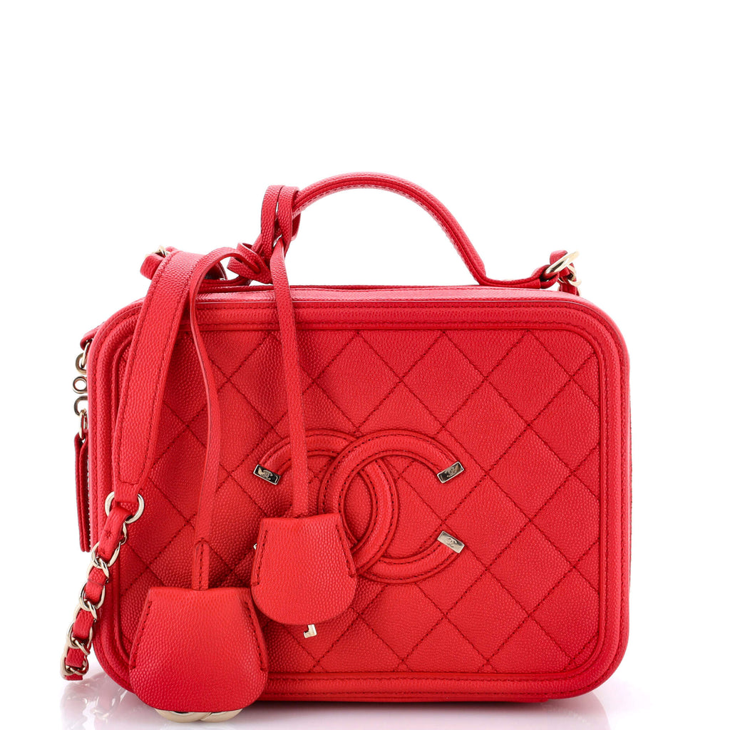 Filigree Vanity Case Quilted Caviar Medium