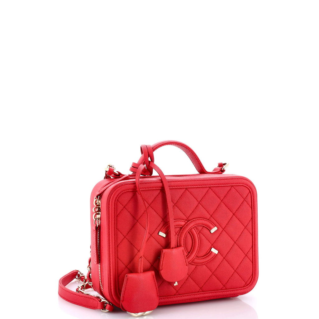 Filigree Vanity Case Quilted Caviar Medium