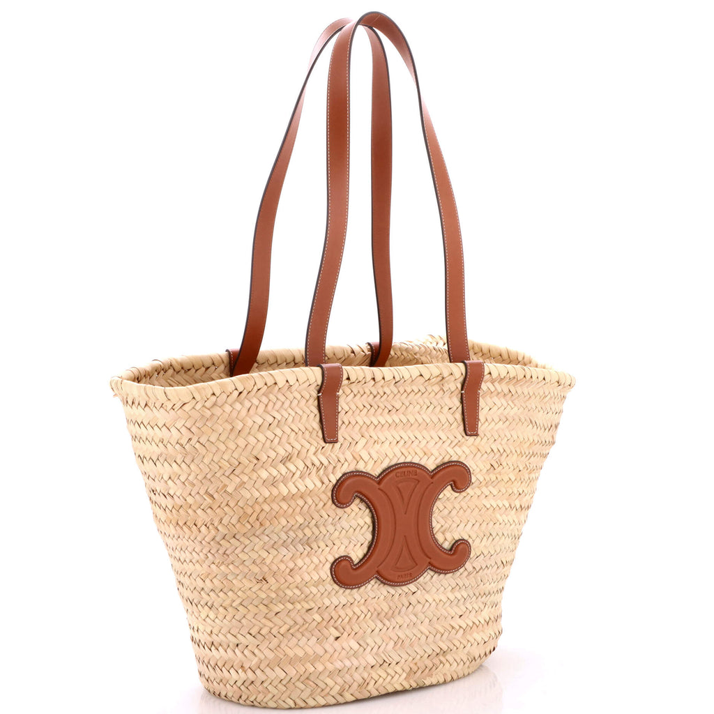 Triomphe Basket Shoulder Bag Raffia with Leather Large