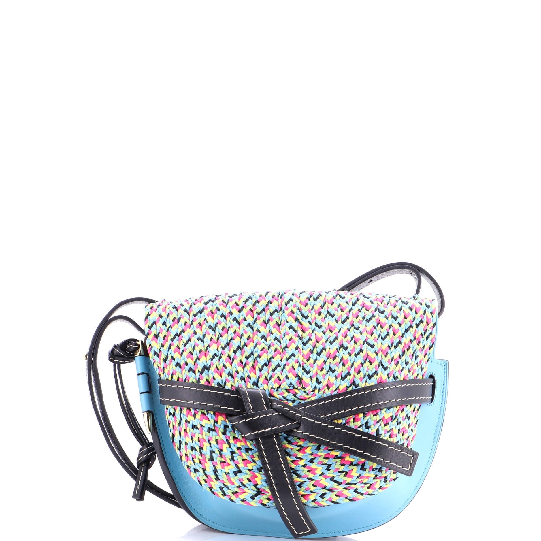 Gate Shoulder Bag Leather with Raffia Small