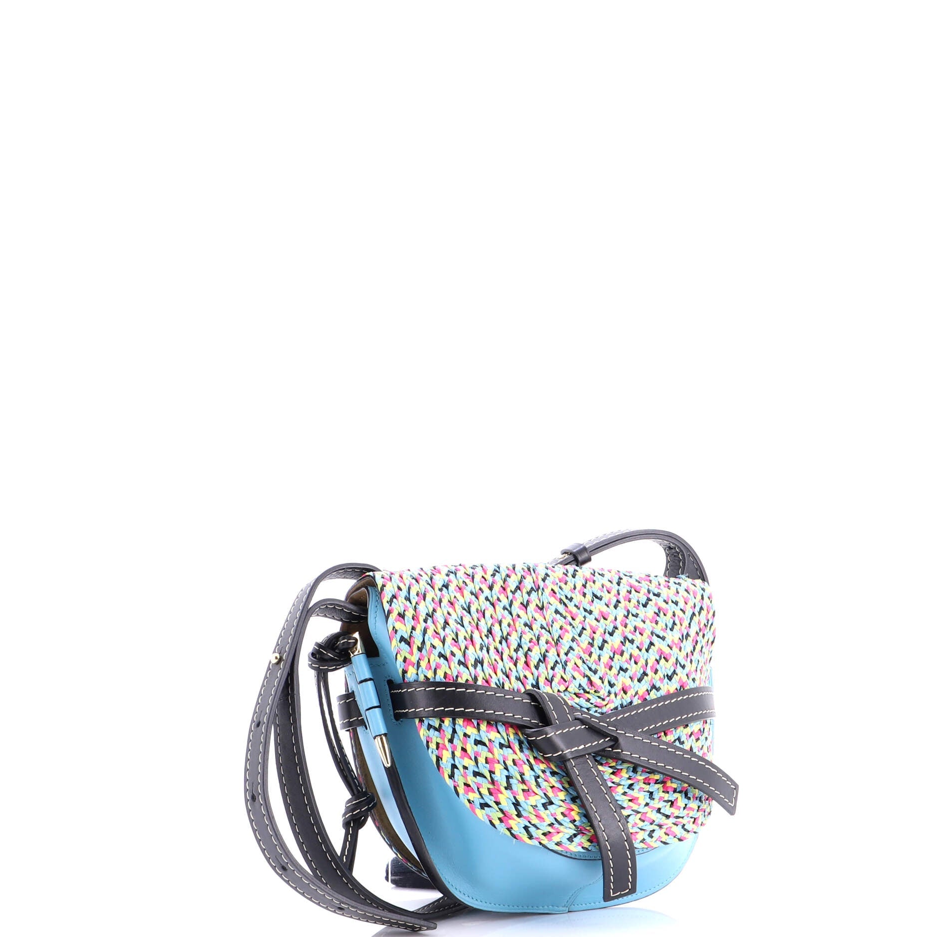 Gate Shoulder Bag Leather with Raffia Small