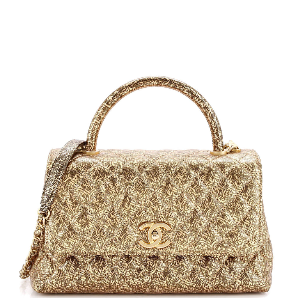 Coco Top Handle Bag Quilted Caviar Small