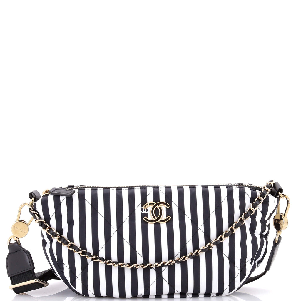 CC Convertible Chain Zip Hobo Quilted Printed Nylon Large