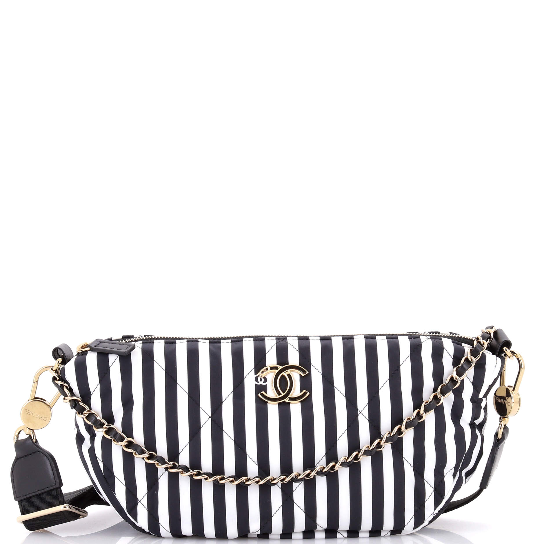 CC Convertible Chain Zip Hobo Quilted Printed Nylon Large